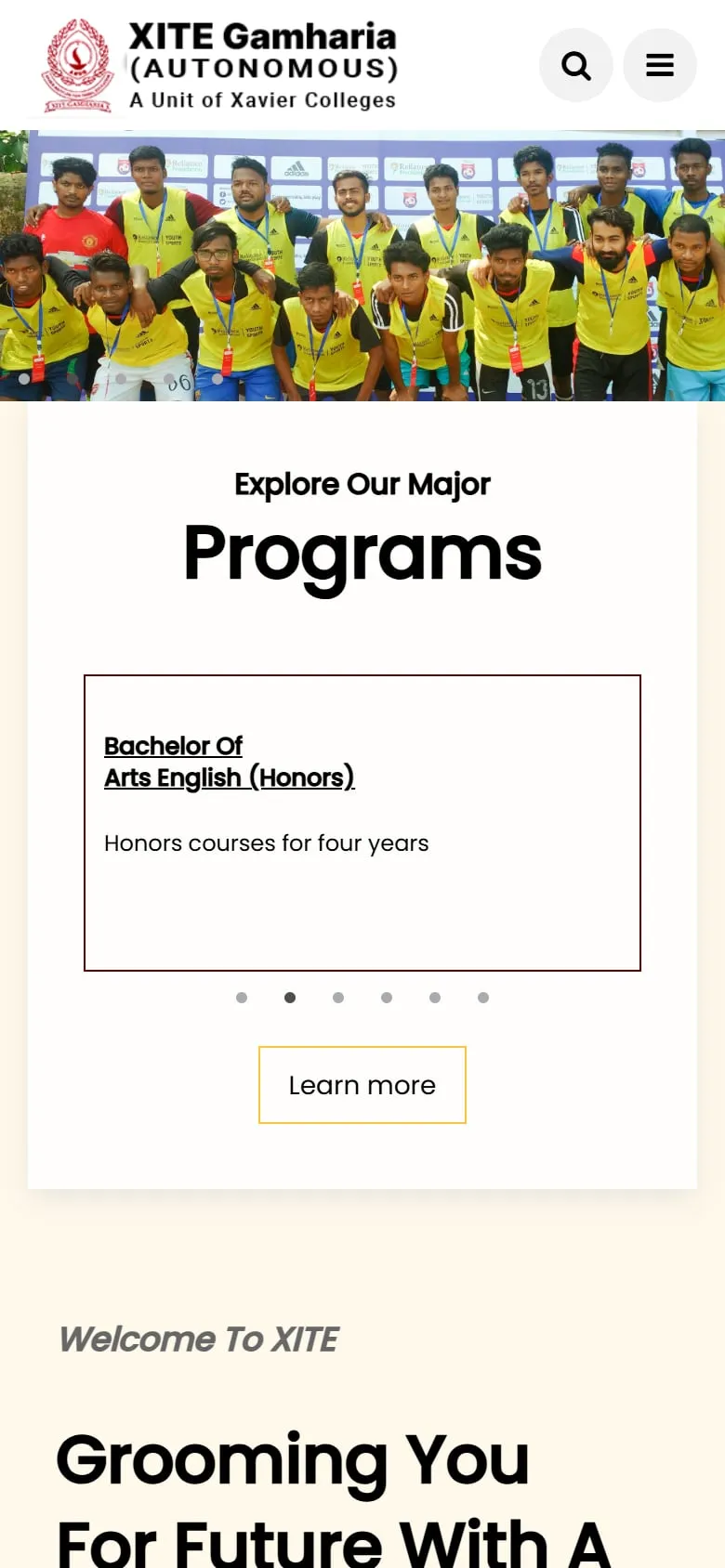 xite.ac.in on a mobile screen